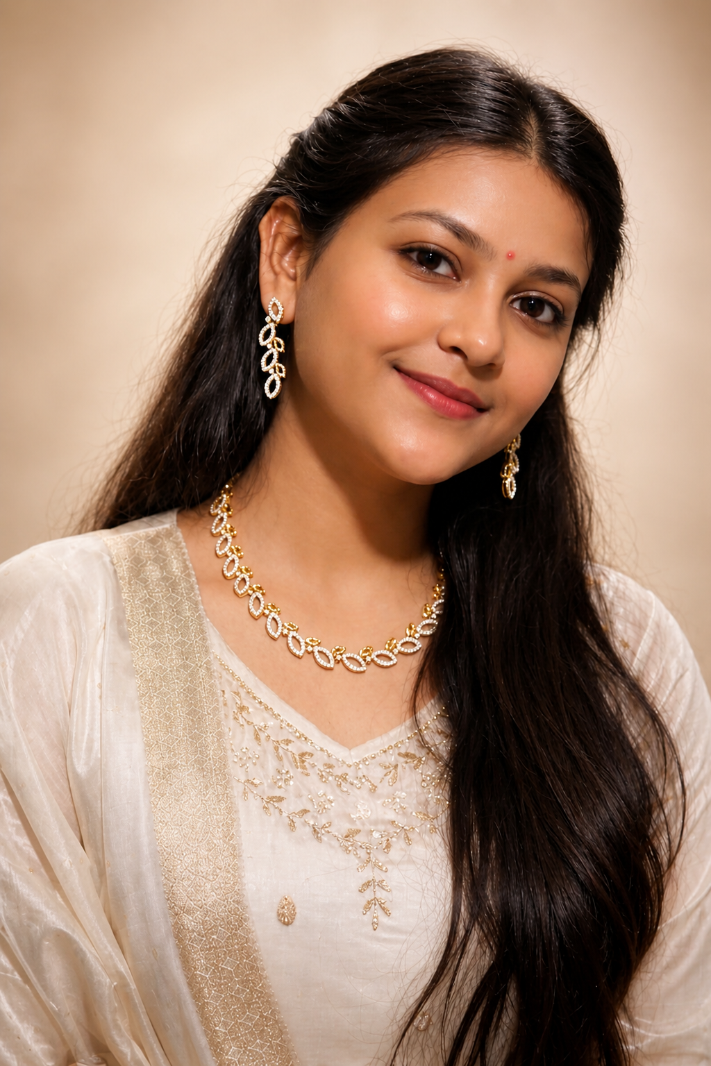 Crystal Leaf Design Gold Finish Necklace Set with Earrings view 3