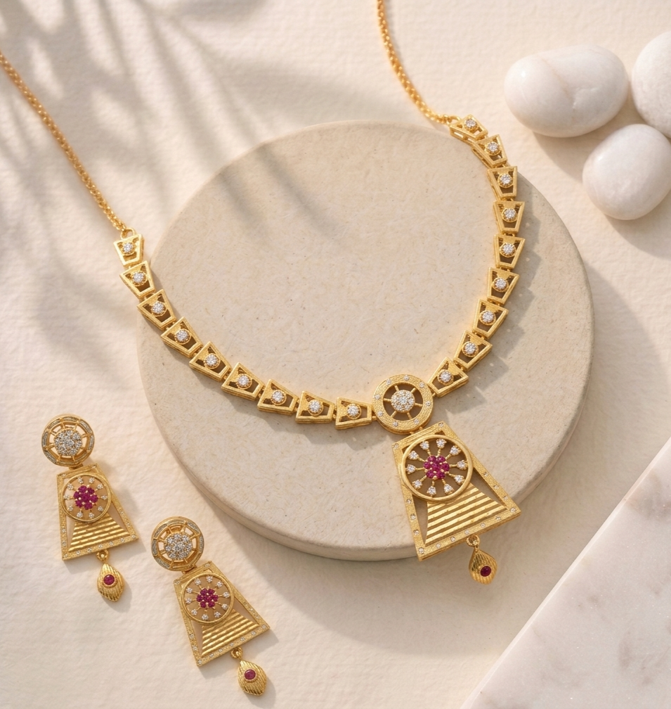 Ruby-Toned Geometric Wheel Statement Set view 2