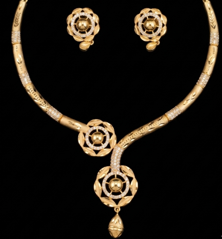 Golden Spiral Floral Medallion Necklace Set