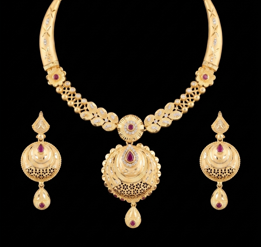 Traditional Ruby-Studded Chandbali Medallion Set