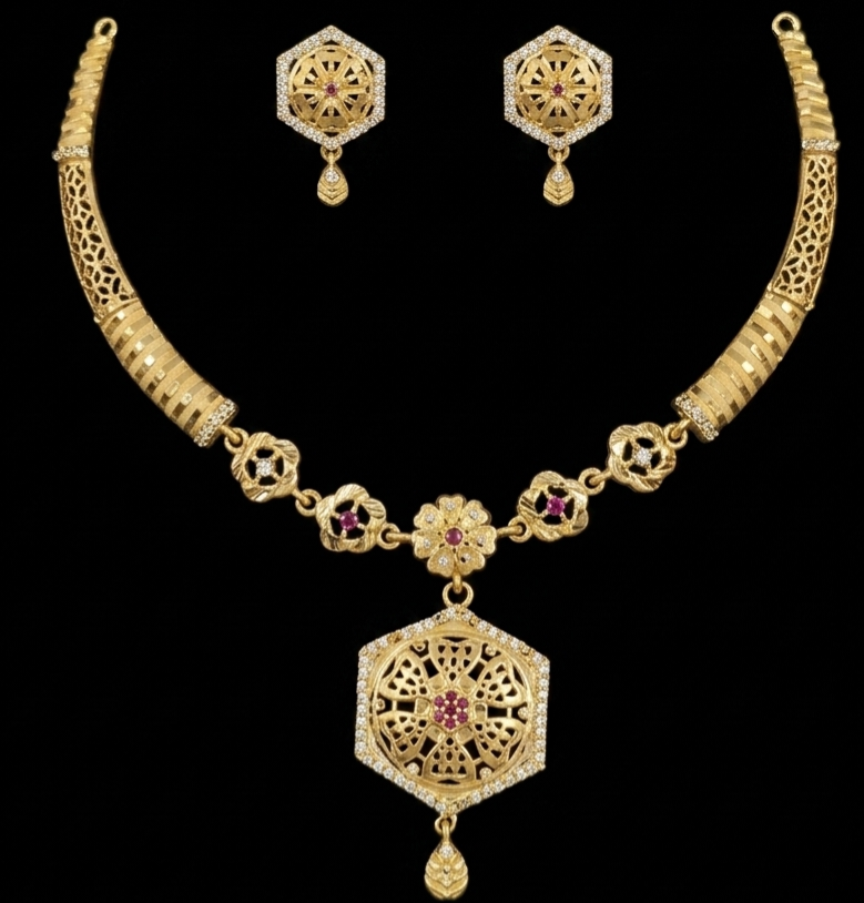 Hexagonal Filigree Ruby Medallion Set