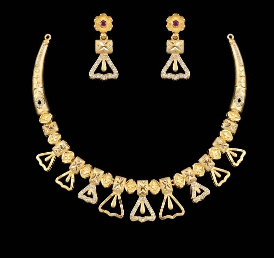Golden Bell-Motif Contemporary Necklace Set