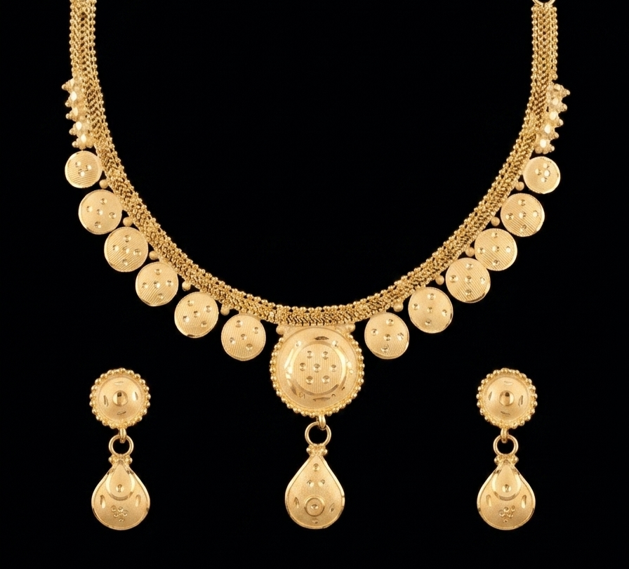 Traditional Golden Coin-Drop Necklace Set