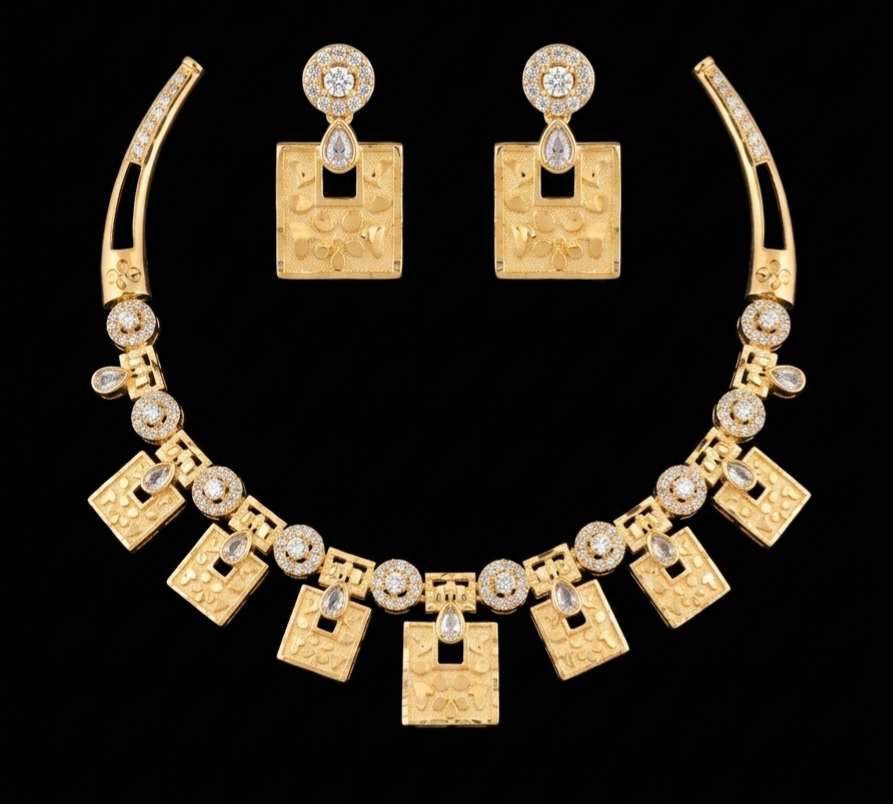Modern Geometric Square-Drop Necklace Set