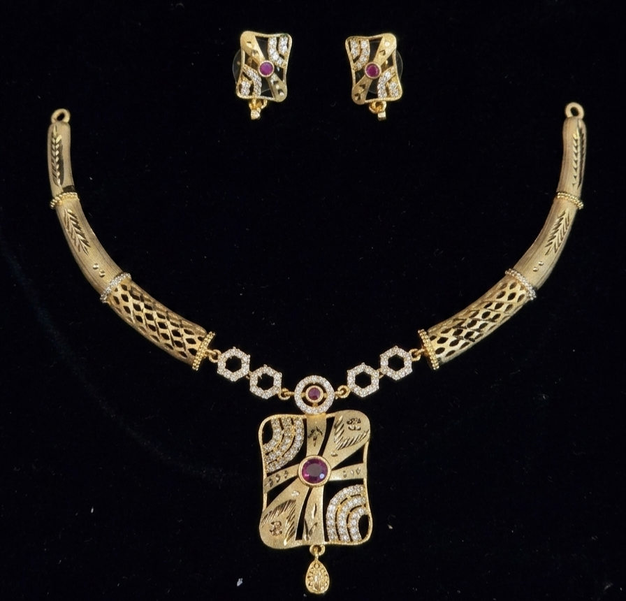 Modern Ruby-Centric Geometric Medallion Set
