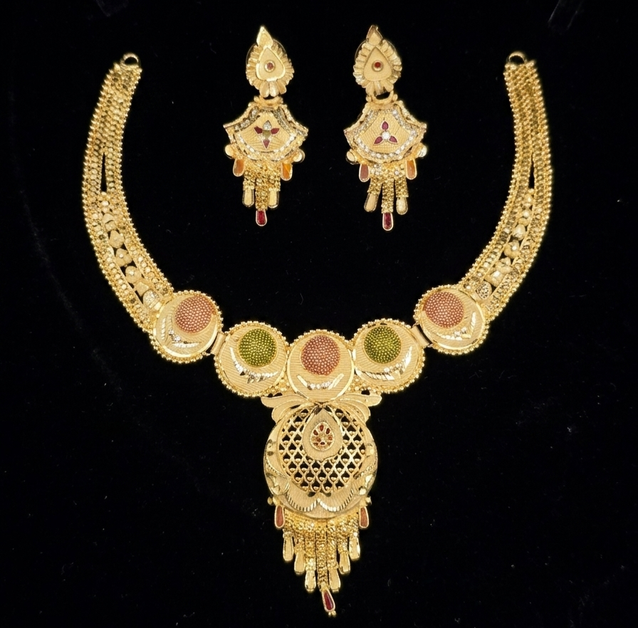 Traditional Multi-Color Enamel Medallion Necklace Set