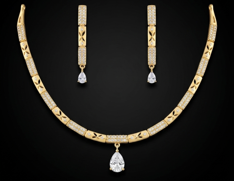 Modern Geometric Pear-Drop Necklace Set