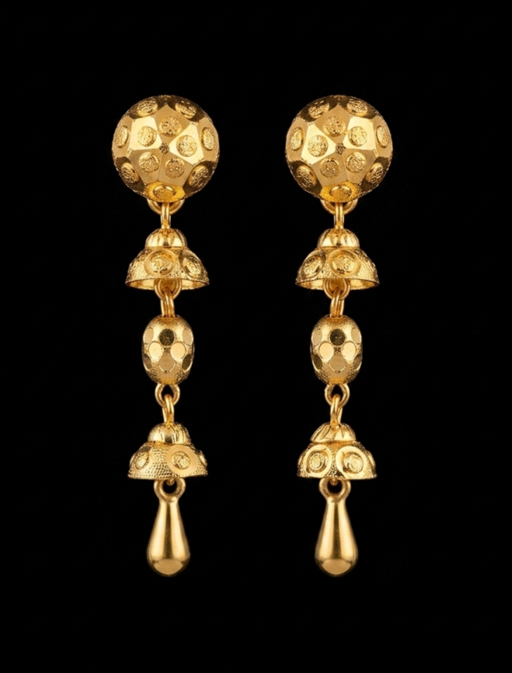 Geometric Orb & Bell Tiered Drop Earrings