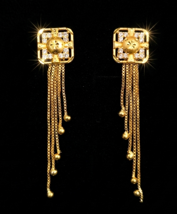 Square Zircon Star-Burst Tassel Earrings