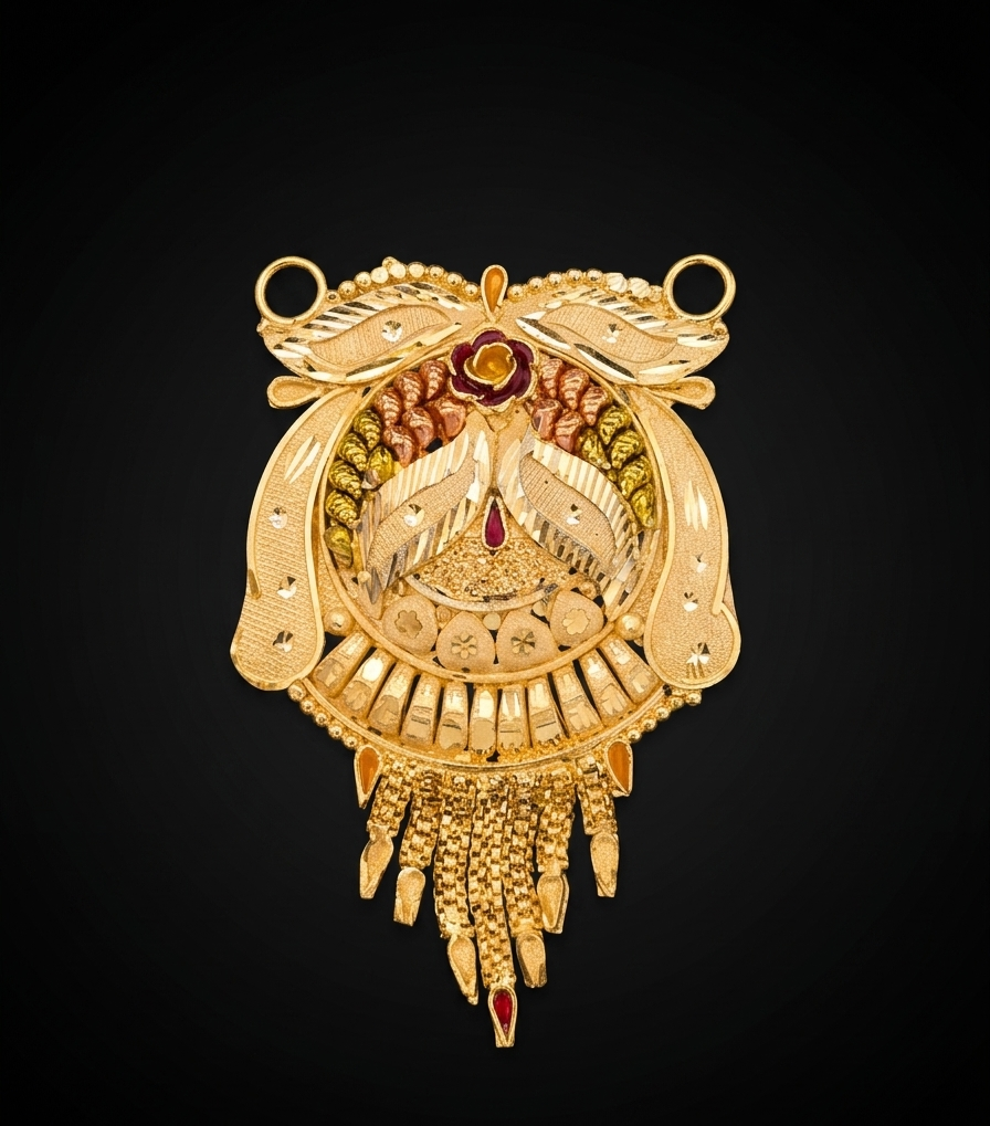 Traditional Floral Meenakari Mangalsutra Pendant