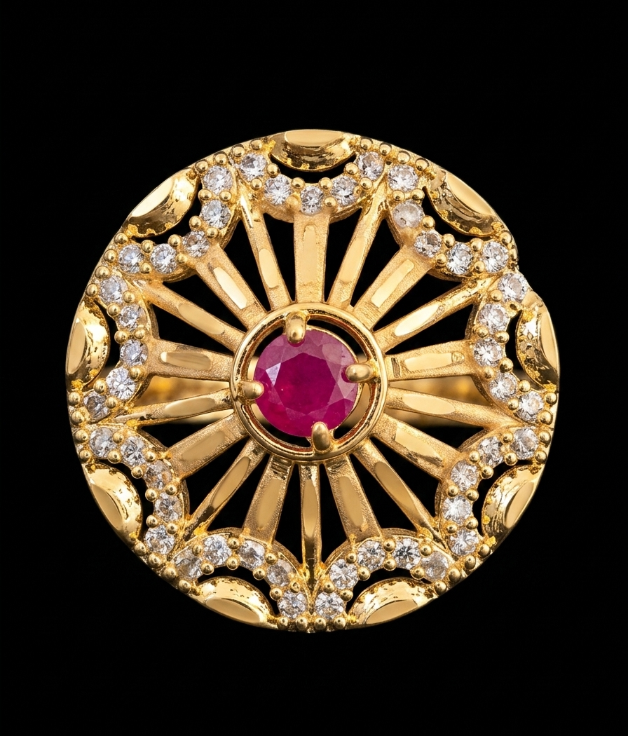 Solar Ruby Mandala Statement Ring