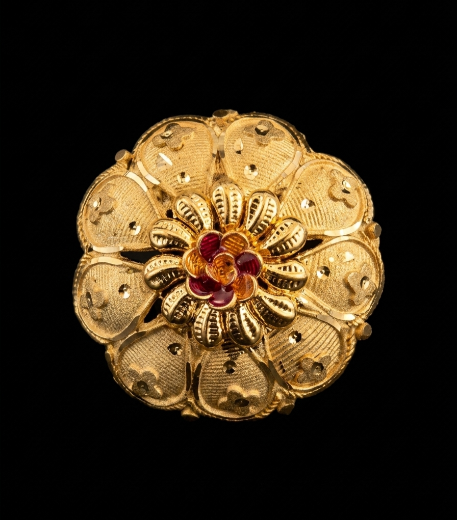 Floral Textured Meenakari Statement Ring