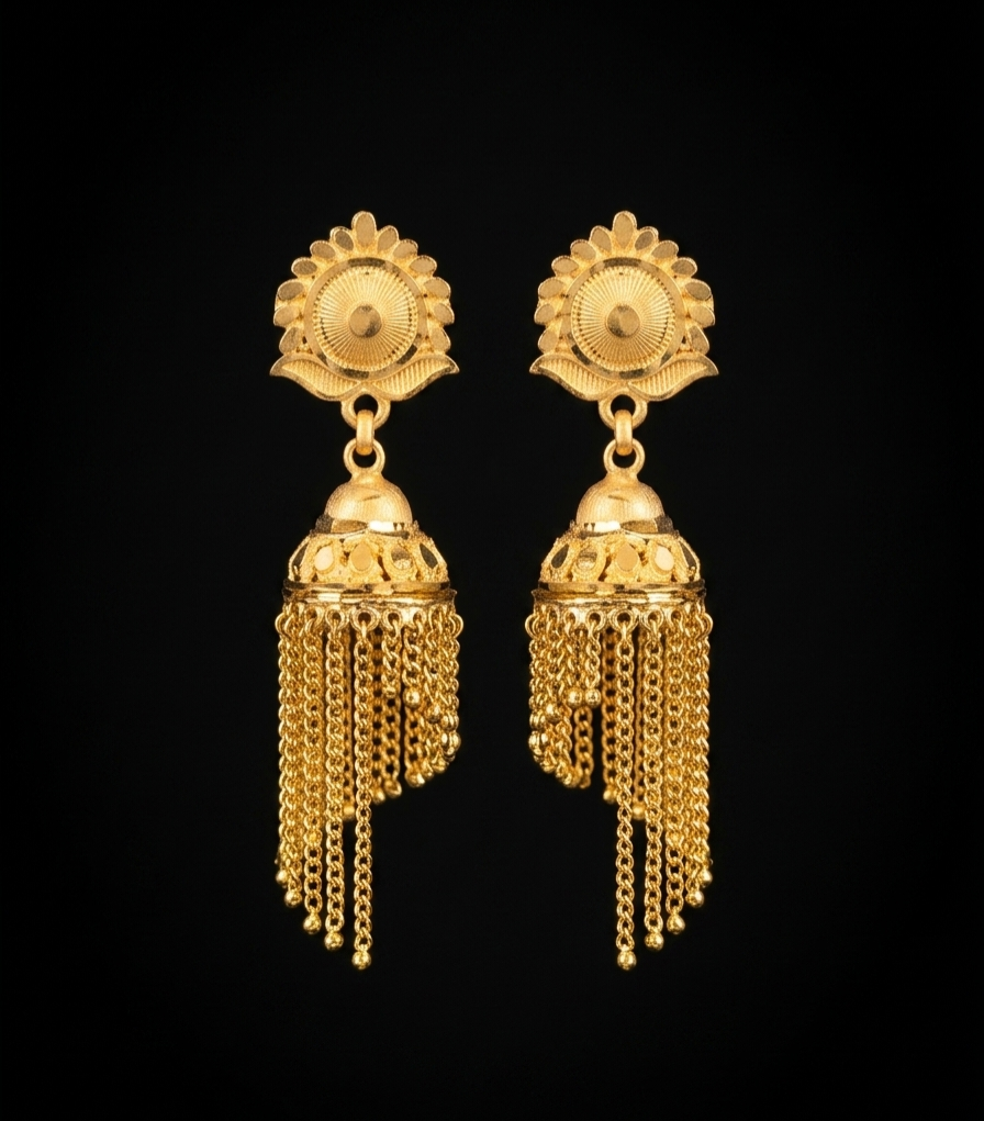 Sunburst Tassel Gold-Plated Jhumkas