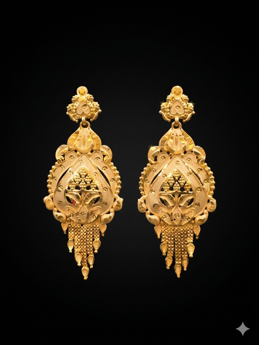 Royal Filigree Shield Tassel Earrings