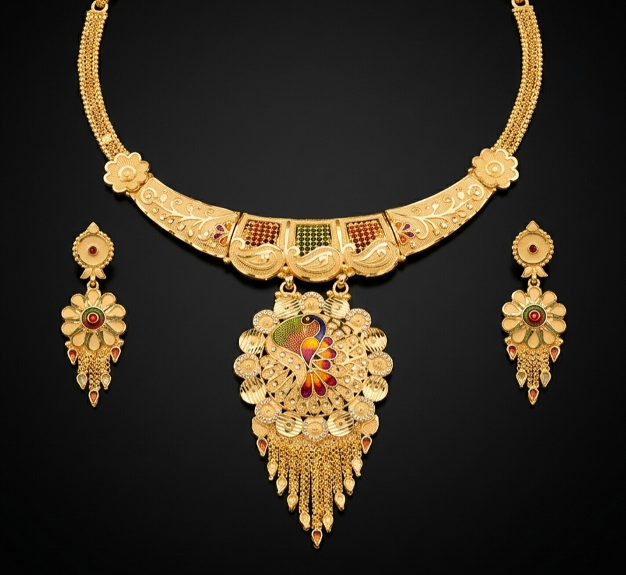 Royal Meenakari Peacock Tassel Necklace Set