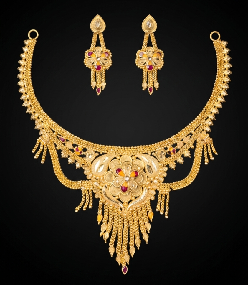 Traditional Meenakari Floral Tassel Necklace Set