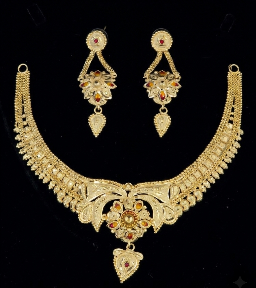 Elegant Floral Meenakari Gold Collar Set