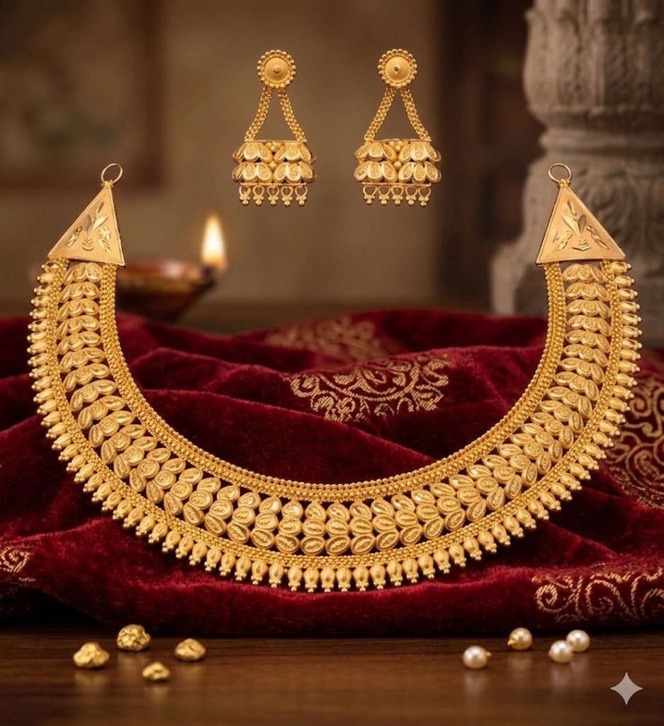 Heritage Leaf Motif Gold Collar Set