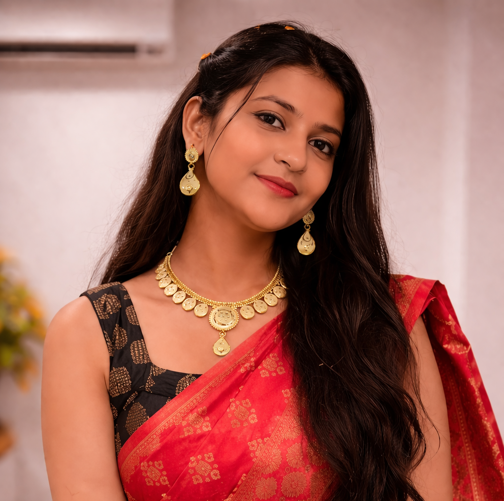Traditional Golden Coin-Drop Necklace Set view 2