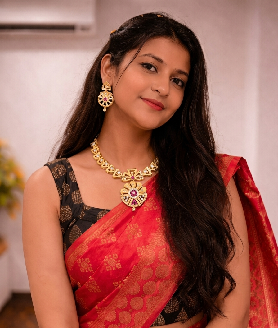 Ruby-Accented Geometric Floral Medallion Set view 3