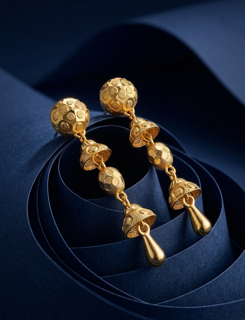 Geometric Orb & Bell Tiered Drop Earrings view 2