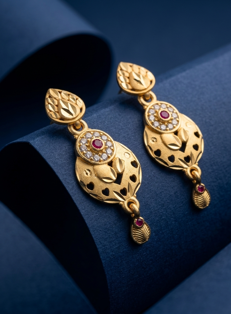 Ruby-Centric Floral Heart Filigree Earrings view 2