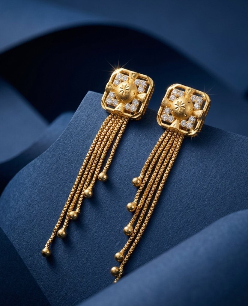 Square Zircon Star-Burst Tassel Earrings view 2