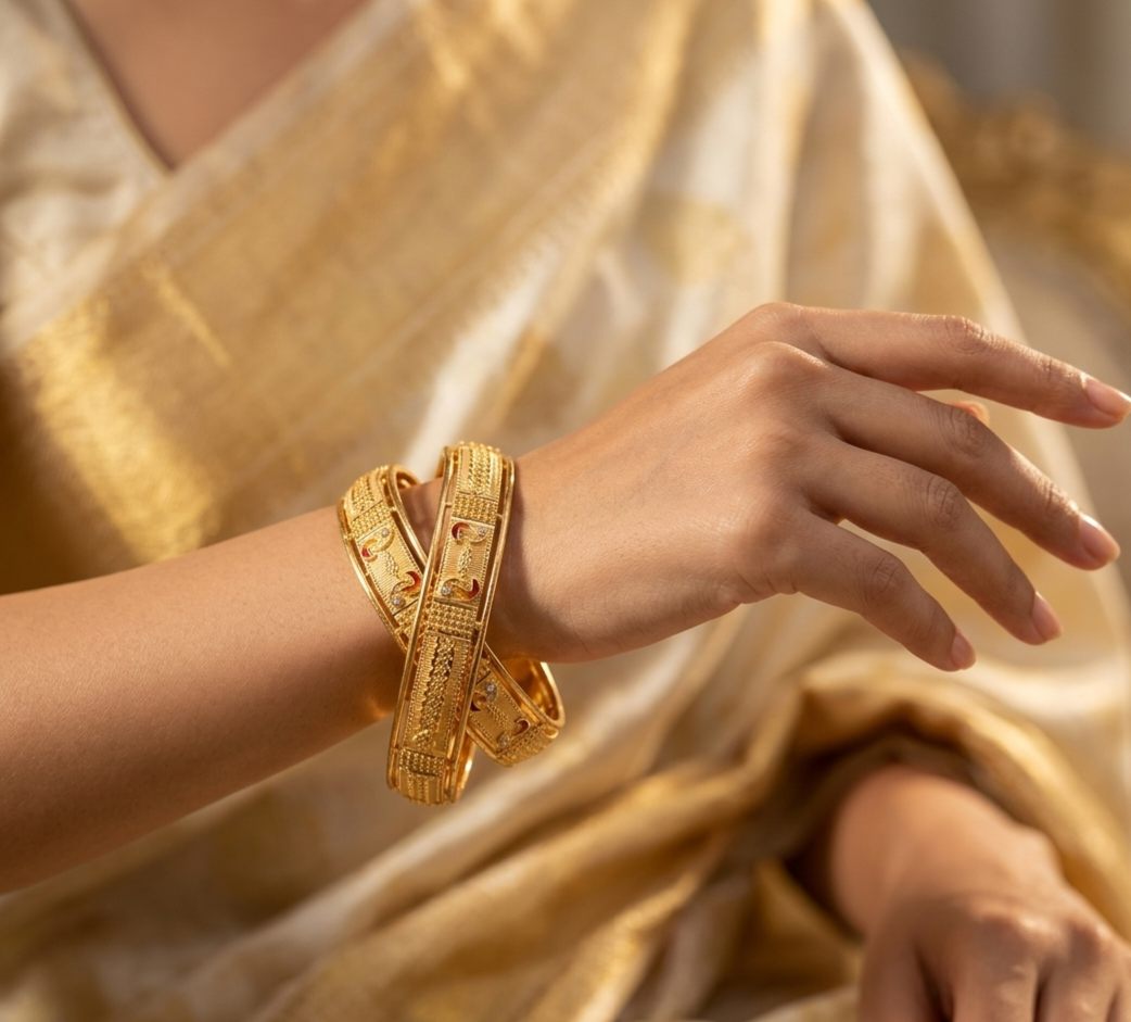 Traditional Meenakari Textured Kangan Pair view 3