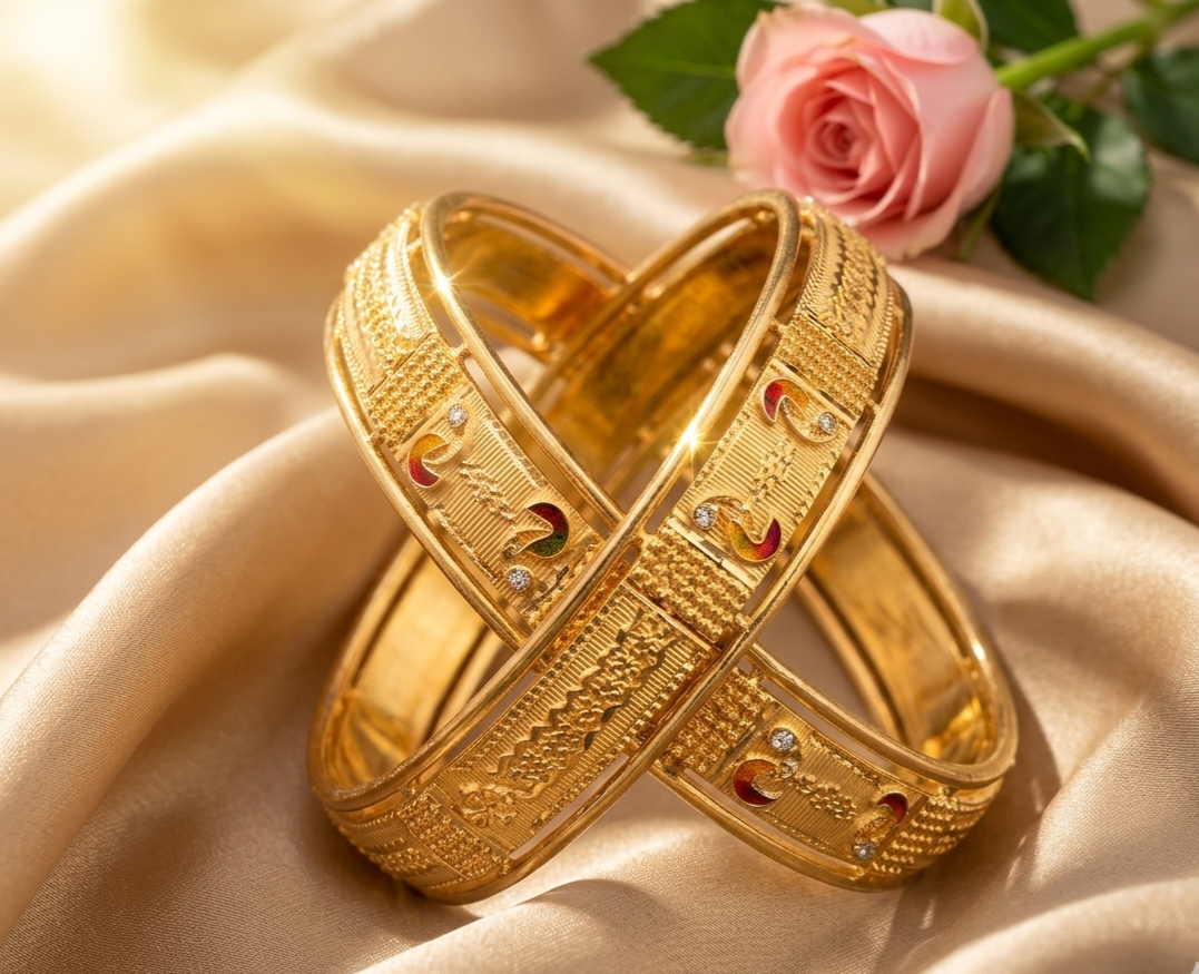 Traditional Meenakari Textured Kangan Pair view 2