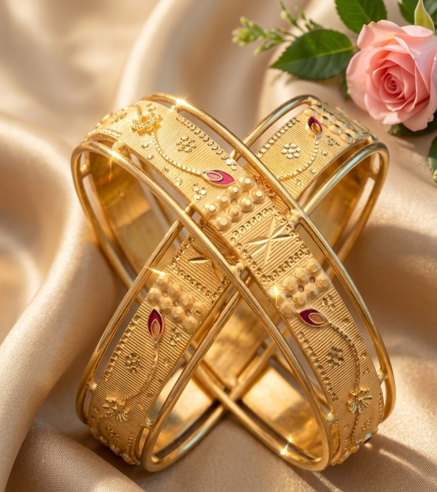 Traditional Floral Meenakari Textured Kangan Pair view 2