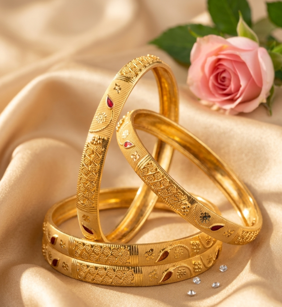 Traditional Meenakari Textured Bangle Set view 2