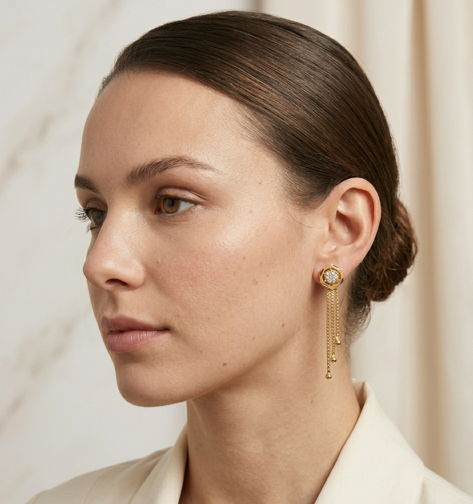 Hexagonal Zircon Tassel Daily Wear Earrings view 3