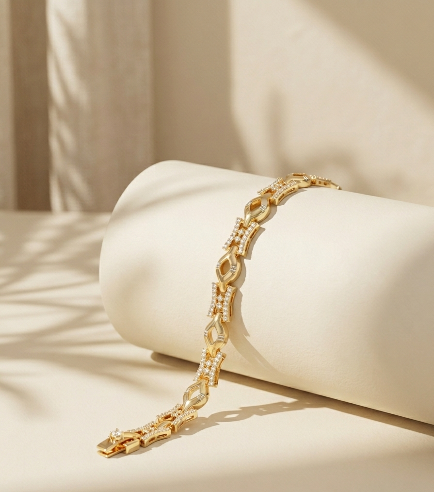 Elegant Geometric CZ Link Bracelet view 2