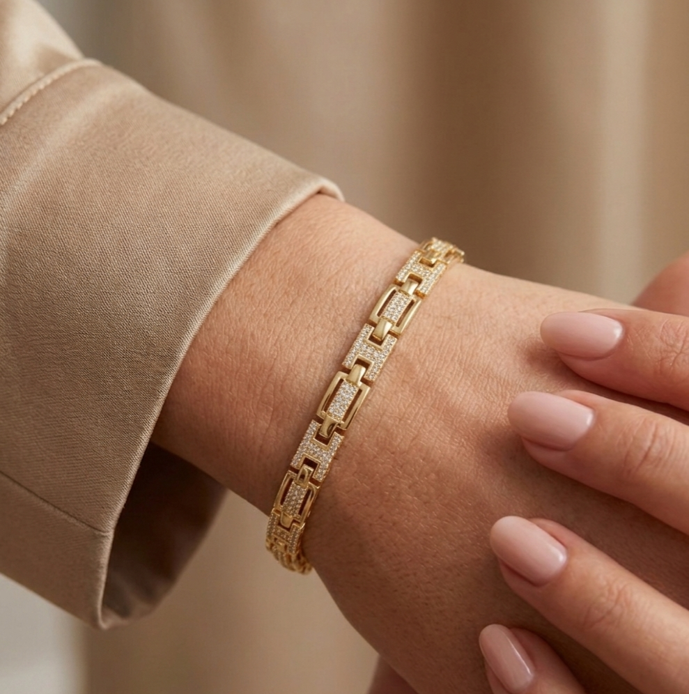 Greek Key Inspired CZ Link Bracelet view 3