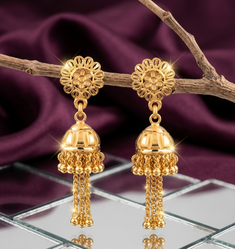 Floral Tassel Gold-Plated Jhumkas view 2