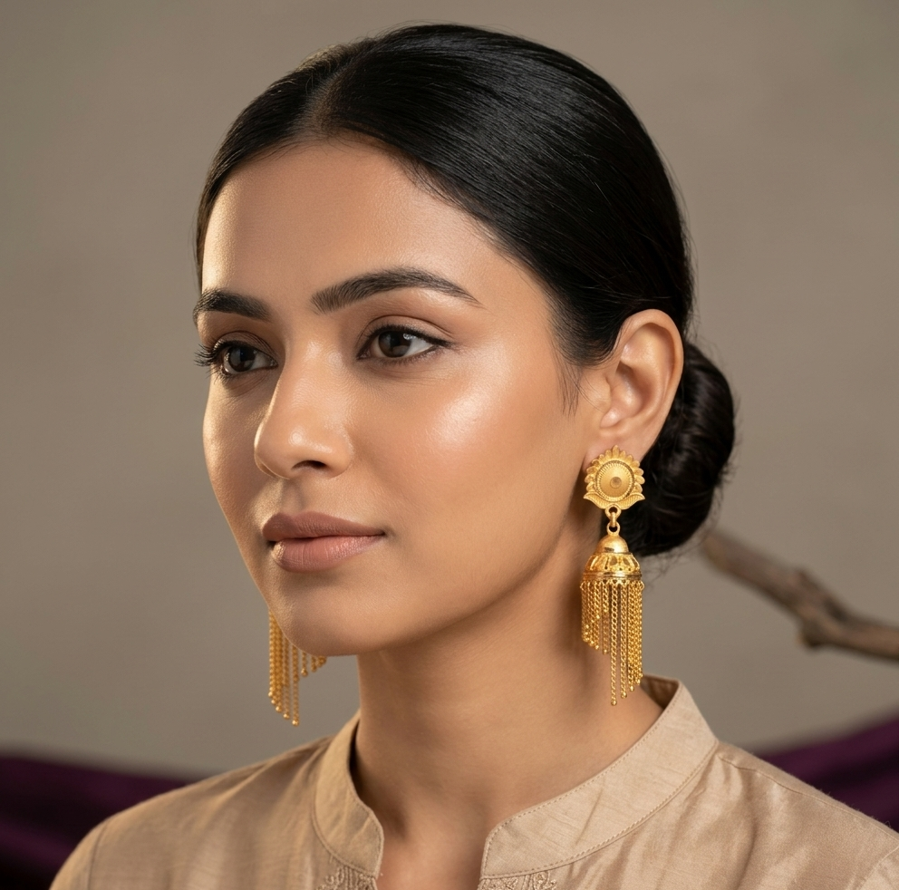 Sunburst Tassel Gold-Plated Jhumkas view 3
