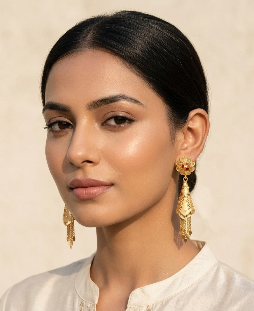 Royal Floral Filigree Tassel Earrings view 3