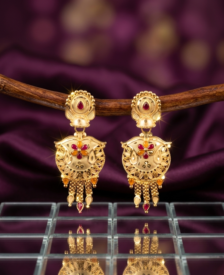 Traditional Meenakari Chandelier Tassel Earrings view 2