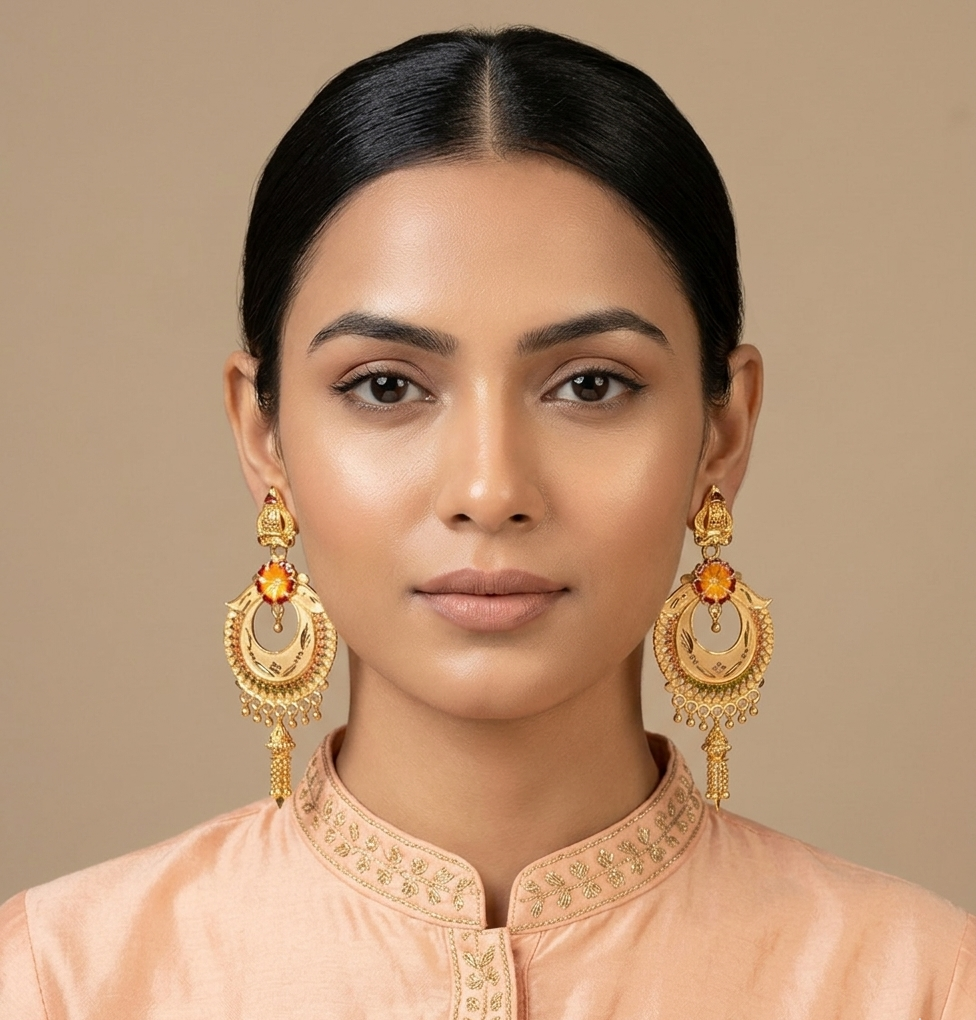 Royal Meenakari Chandbali Tassel Earrings view 3