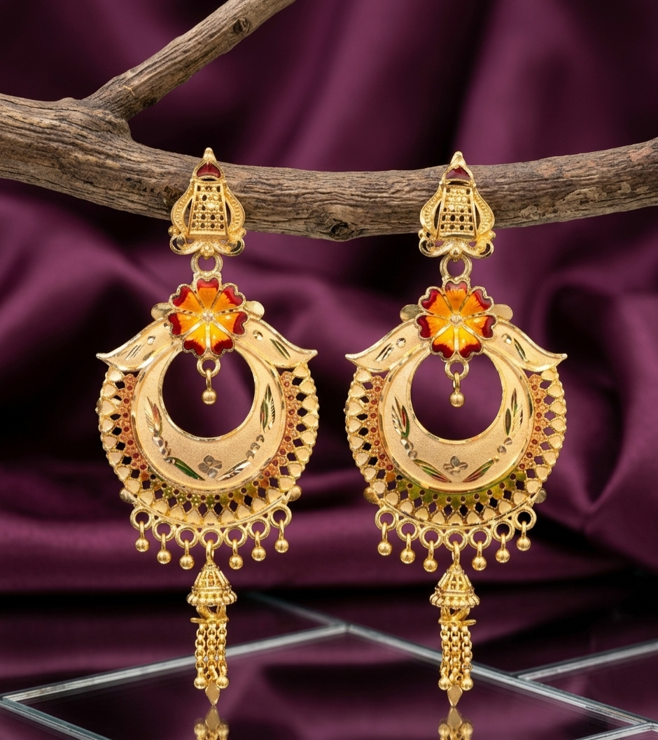 Royal Meenakari Chandbali Tassel Earrings view 2