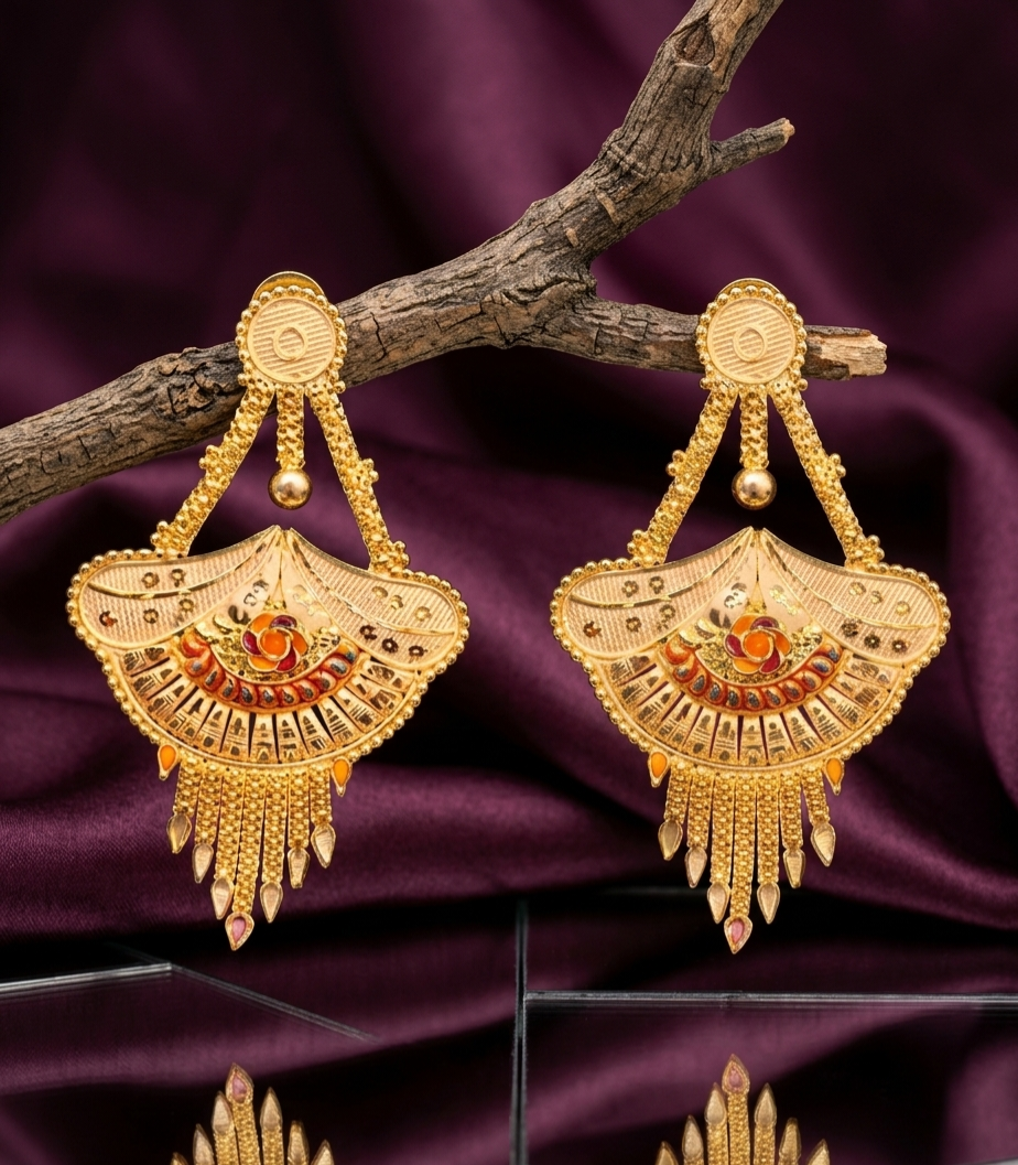 Royal Meenakari Fan Tassel Earrings view 2