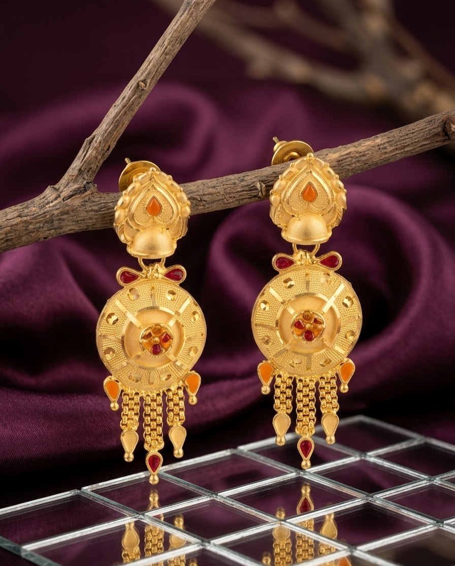Traditional Meenakari Medallion Tassel Earrings view 2
