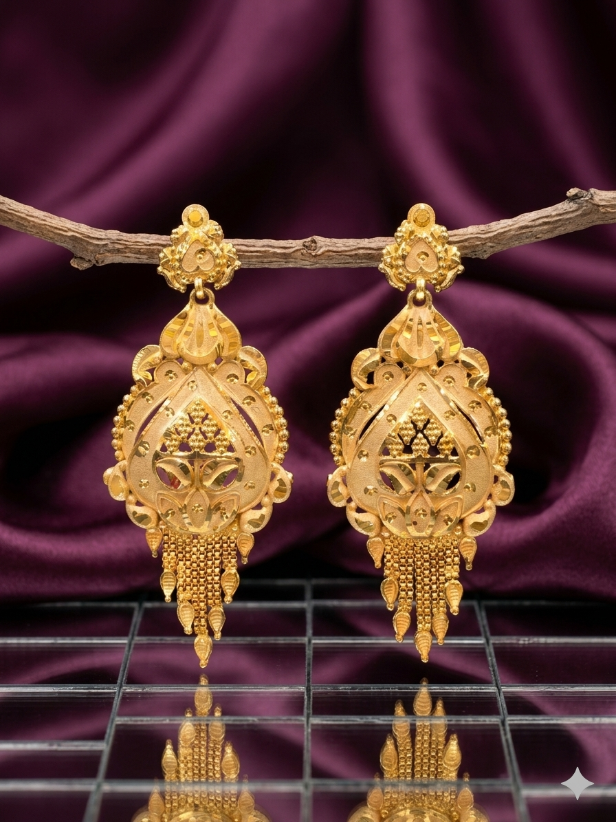 Royal Filigree Shield Tassel Earrings view 2
