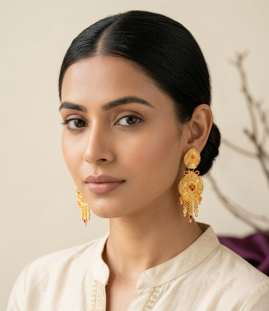 Traditional Meenakari Medallion Tassel Earrings view 3