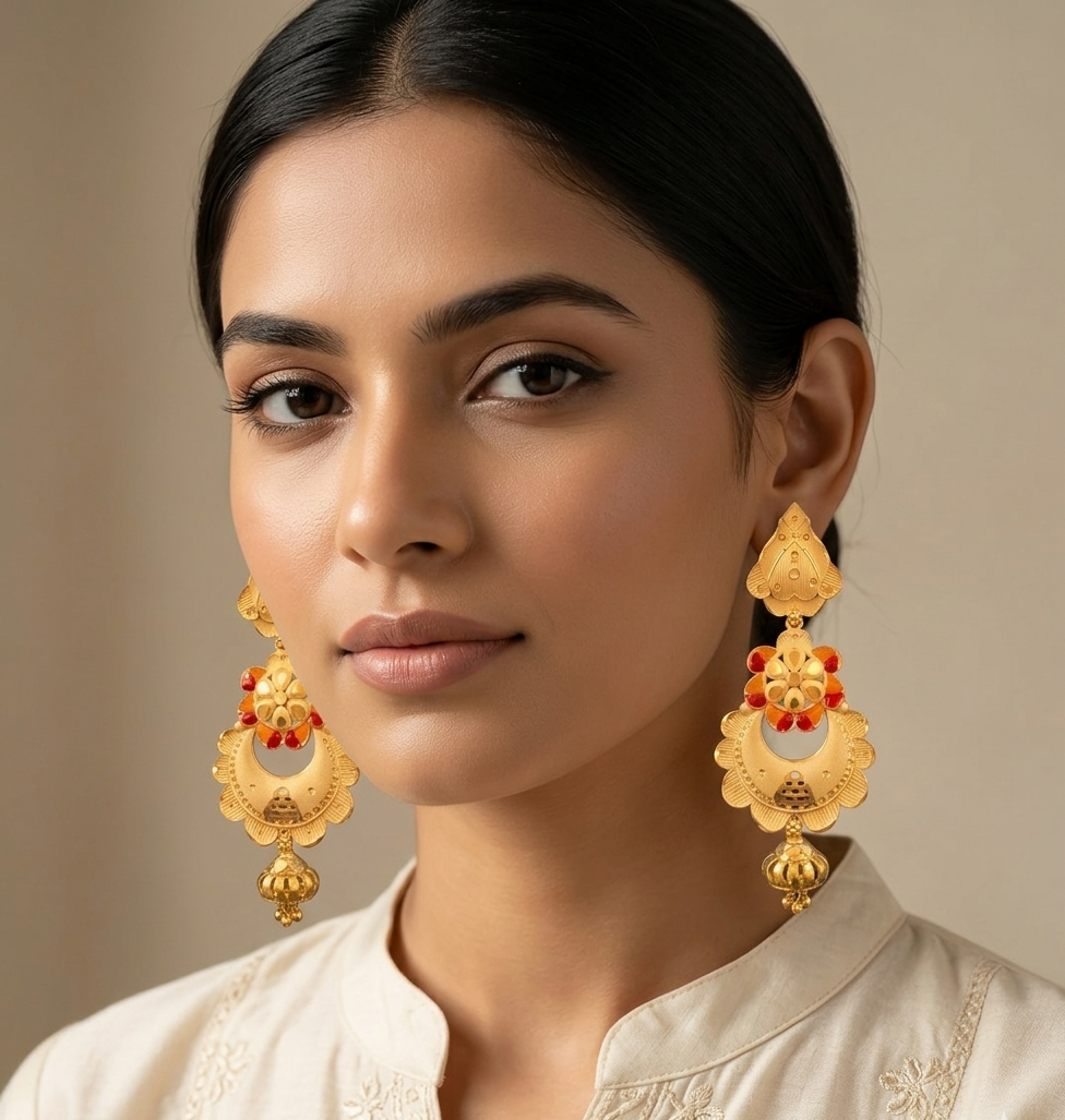 Royal Meenakari Floral Chandbali Earrings view 3