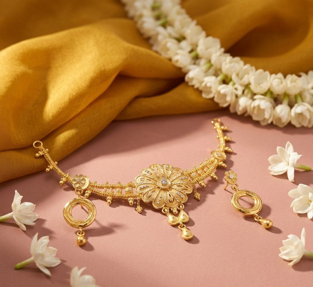 Chic Floral Filigree Gold Choker Set view 2