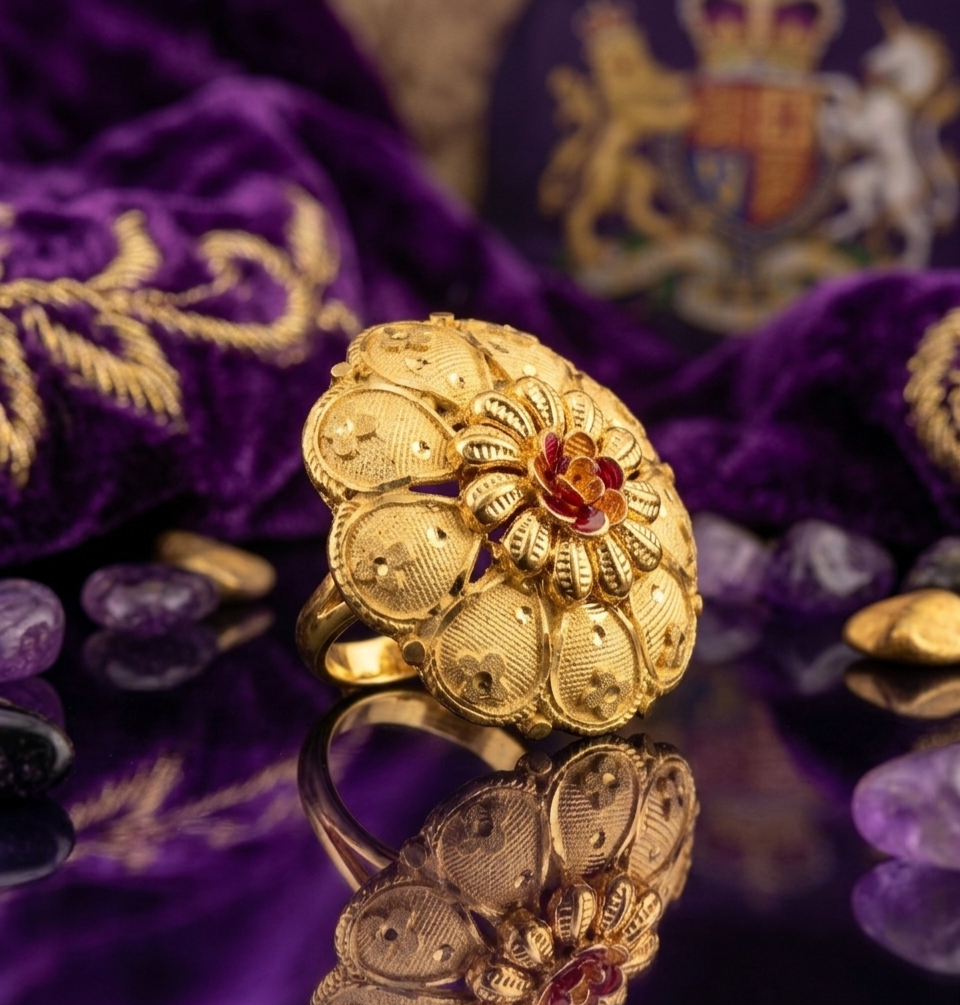 Floral Textured Meenakari Statement Ring view 2