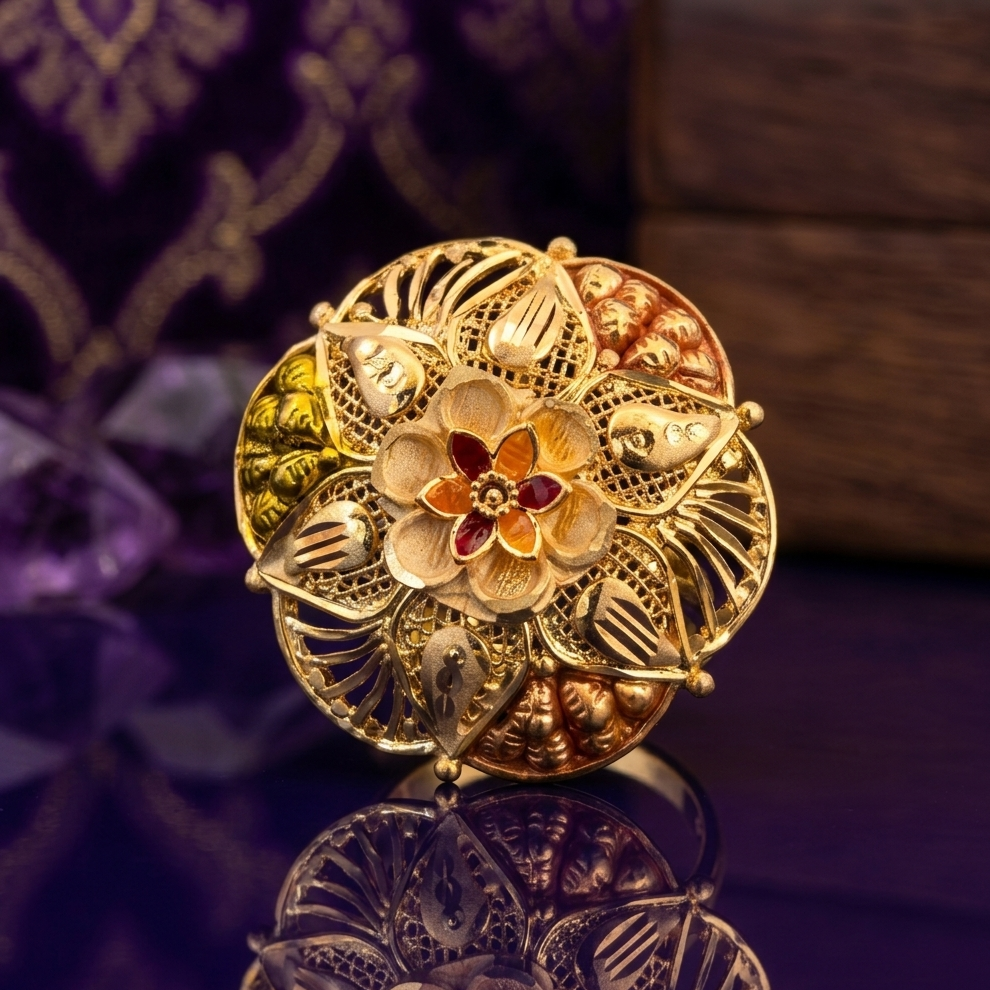Royal Meenakari Paisley Filigree Ring view 2