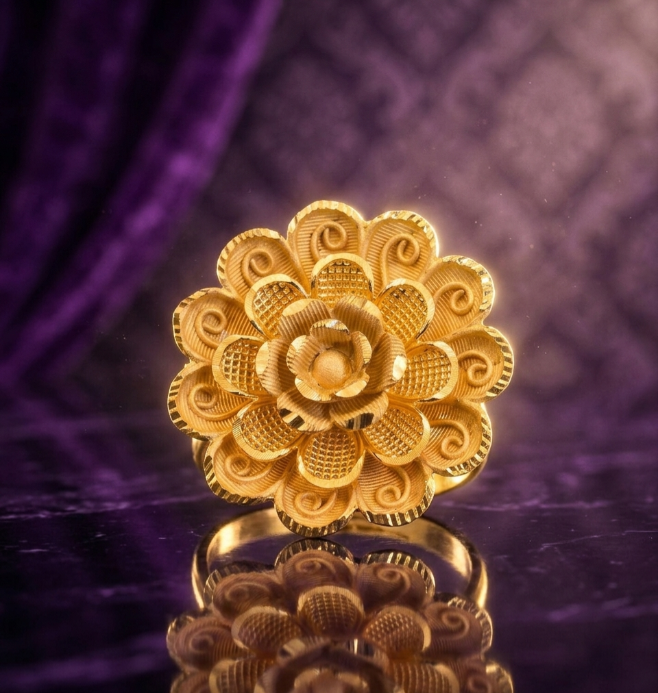 Golden Bloom Textured Statement Ring view 2