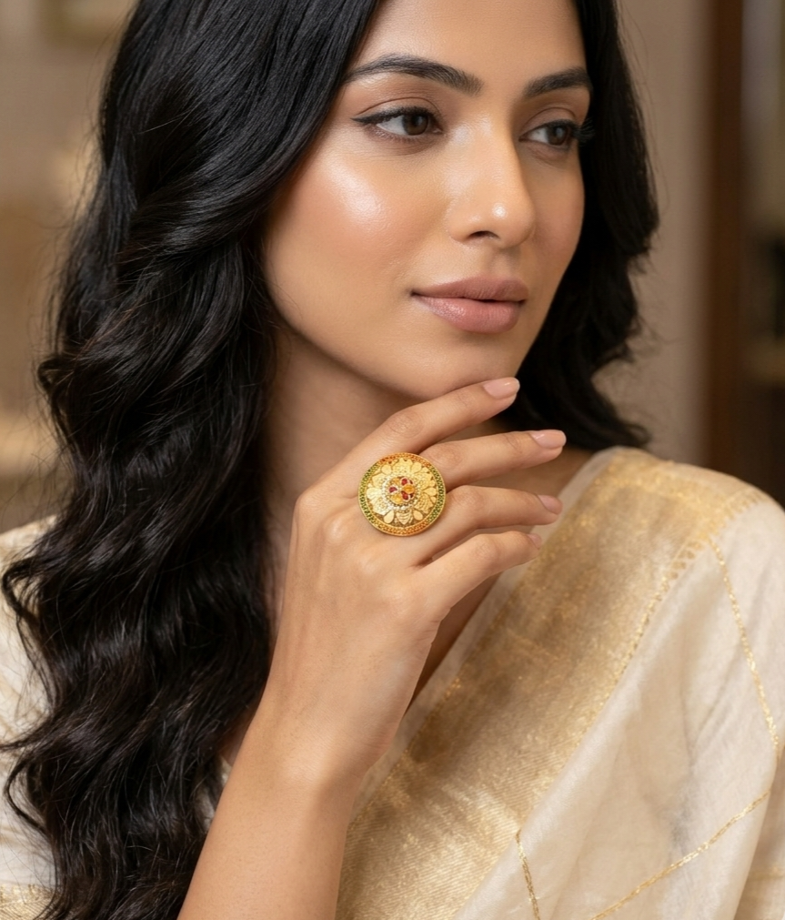 Royal Meenakari Mandala Statement Ring view 3